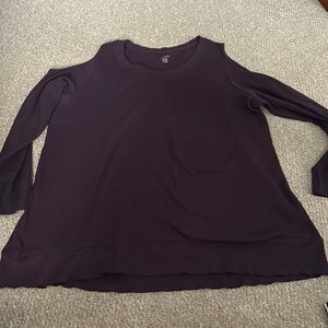 long sleeve purple cold shoulder top